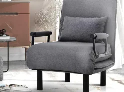Fauteuil Met Kussen En Verstelbare Rugleuning - Om Te Bouwen Tot Fauteuil - Linnen Stof - Grijs-ModernLuxe Sale