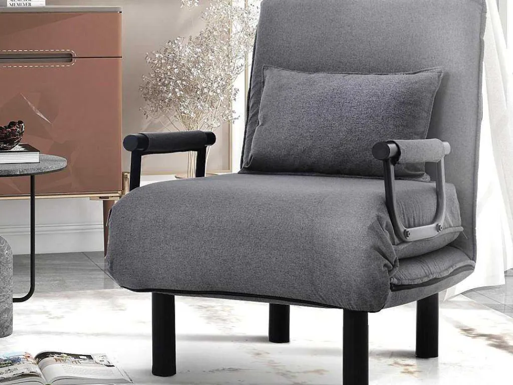 Fauteuil Met Kussen En Verstelbare Rugleuning - Om Te Bouwen Tot Fauteuil - Linnen Stof - Grijs-ModernLuxe Sale