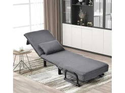 Fauteuil Met Kussen En Verstelbare Rugleuning - Om Te Bouwen Tot Fauteuil - Linnen Stof - Grijs-ModernLuxe Sale
