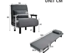 Fauteuil Met Kussen En Verstelbare Rugleuning - Om Te Bouwen Tot Fauteuil - Linnen Stof - Grijs-ModernLuxe Sale