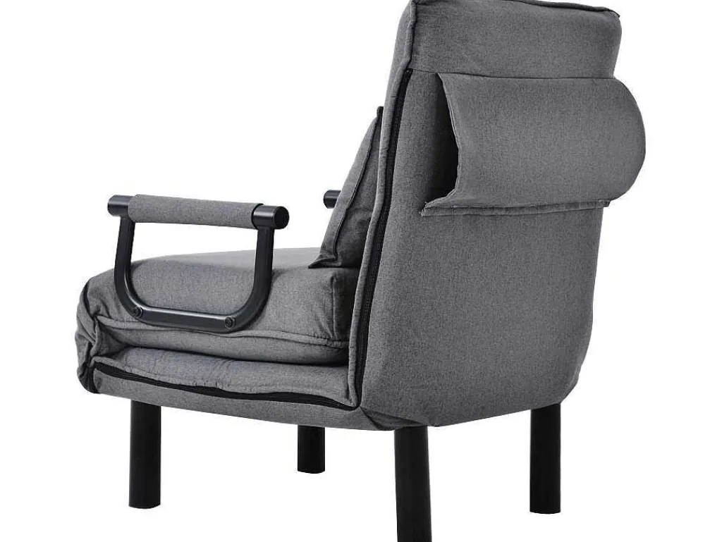Fauteuil Met Kussen En Verstelbare Rugleuning - Om Te Bouwen Tot Fauteuil - Linnen Stof - Grijs-ModernLuxe Sale