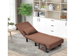 Fauteuil Met Kussen En Verstelbare Rugleuning - Om Te Bouwen Tot Fauteuil - Linnen Stof - Bruin-ModernLuxe New