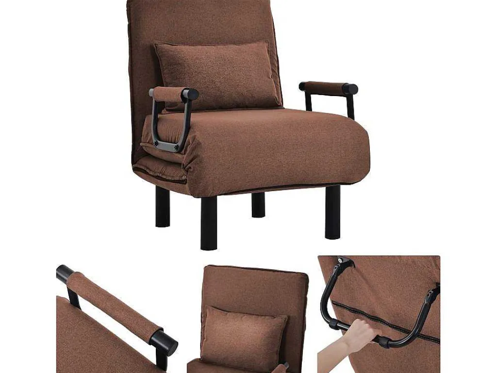 Fauteuil Met Kussen En Verstelbare Rugleuning - Om Te Bouwen Tot Fauteuil - Linnen Stof - Bruin-ModernLuxe New