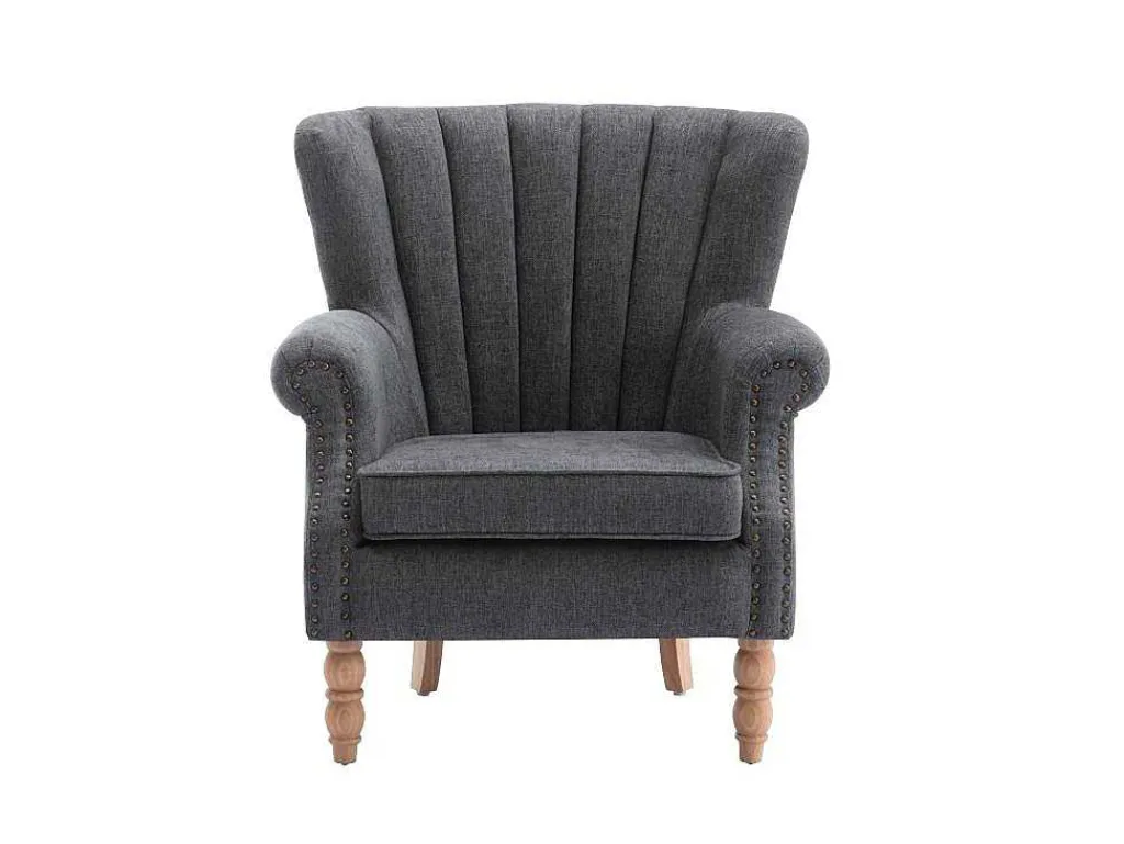 Fauteuil Van Antracietkleurige Stof Met Klinknagels Batoumi-Vente-unique Hot