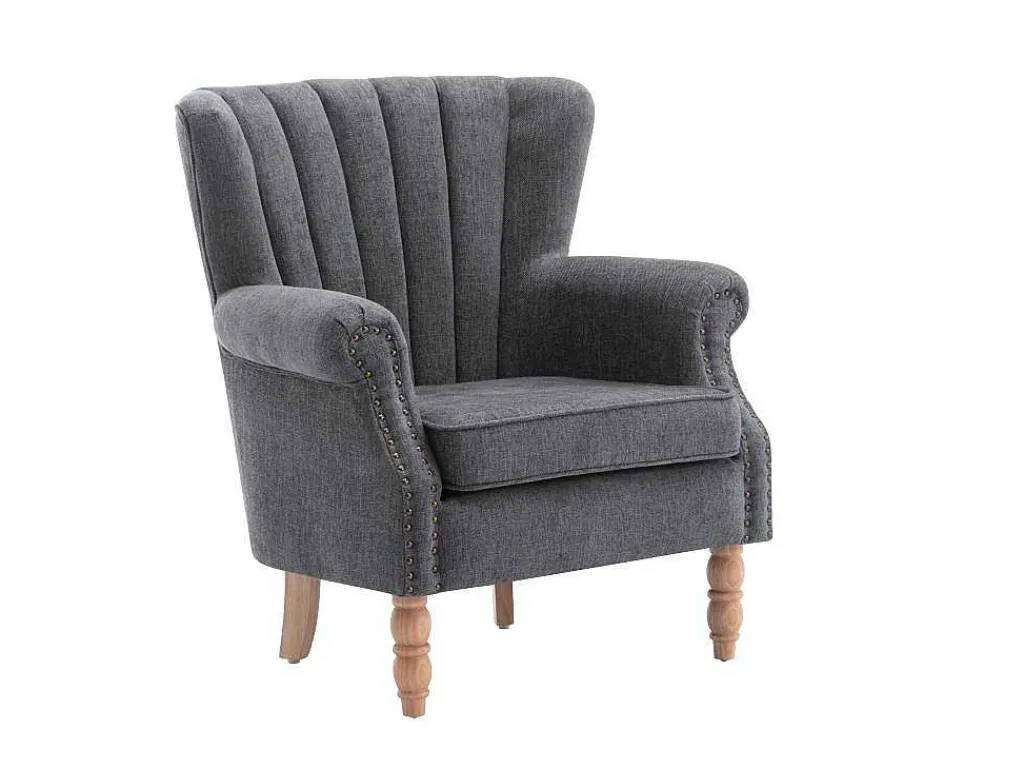 Fauteuil Van Antracietkleurige Stof Met Klinknagels Batoumi-Vente-unique Hot