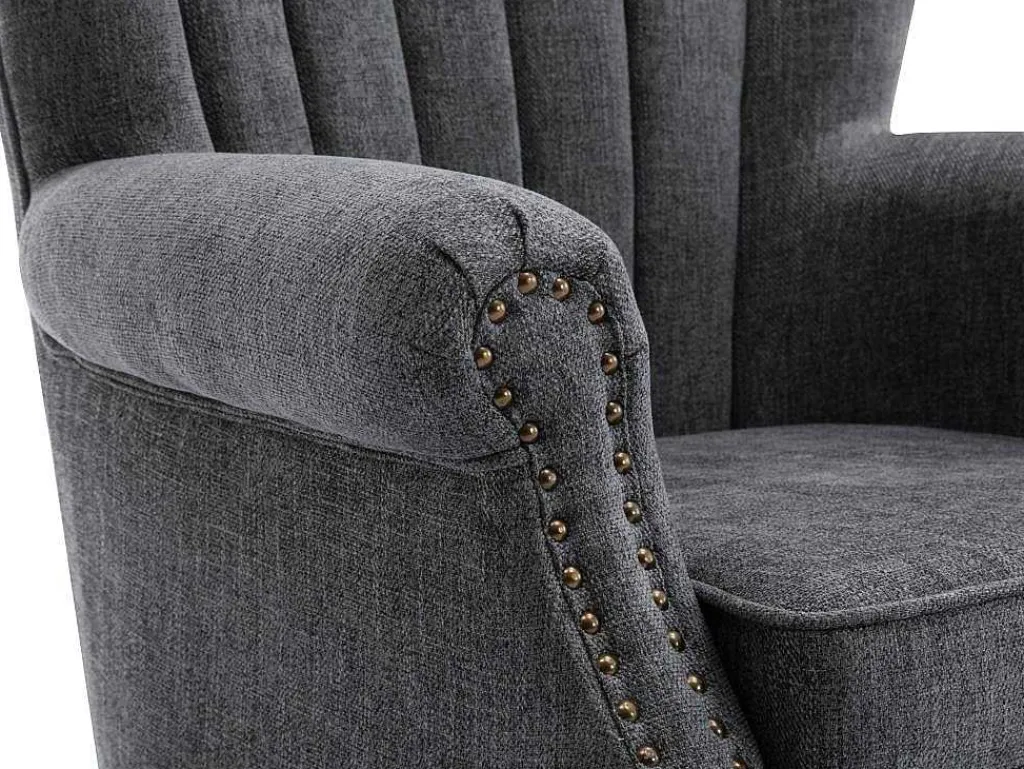 Fauteuil Van Antracietkleurige Stof Met Klinknagels Batoumi-Vente-unique Hot