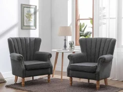 Fauteuil Van Antracietkleurige Stof Met Klinknagels Batoumi-Vente-unique Hot
