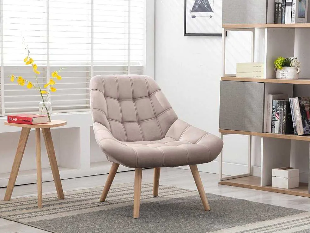 Fauteuil Van Beige Fluweel - Luosto-Vente-unique Discount