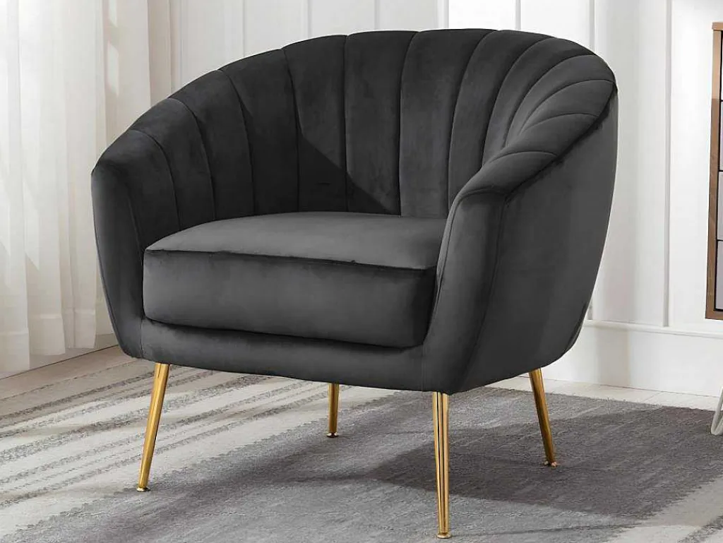 Fauteuil Van Fluweel Pablito - Antraciet-Vente-unique Online