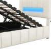 Fluwelen Opbergbed Met Led En Lattenbodem - 140X200Cm - Beige-ModernLuxe Online