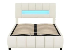 Fluwelen Opbergbed Met Led En Lattenbodem - 140X200Cm - Beige-ModernLuxe Online