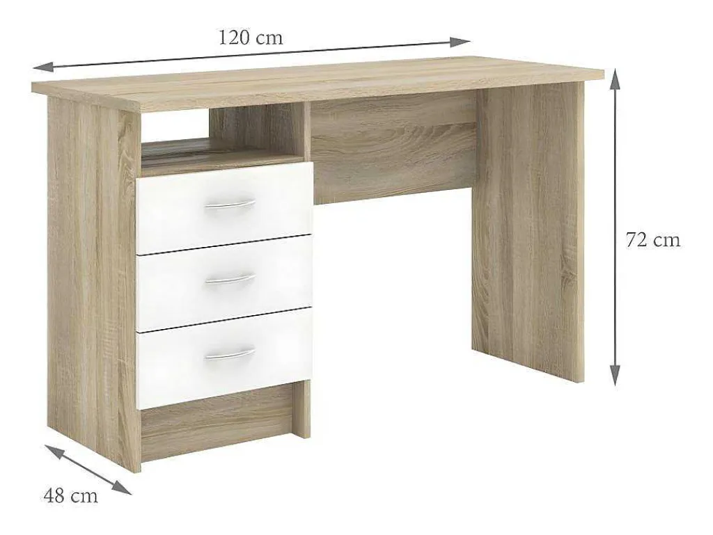 Fula Bureau 3 Lades Eiken Structuur Decor En Wit.-Vente-unique Best