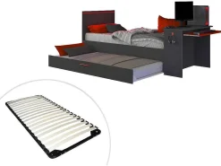 Gamer Bed 2 X 90 X 200 - Met Bureau - Led'S - Antraciet En Rood + Bedbodem - Vouani-Vente-unique Sale