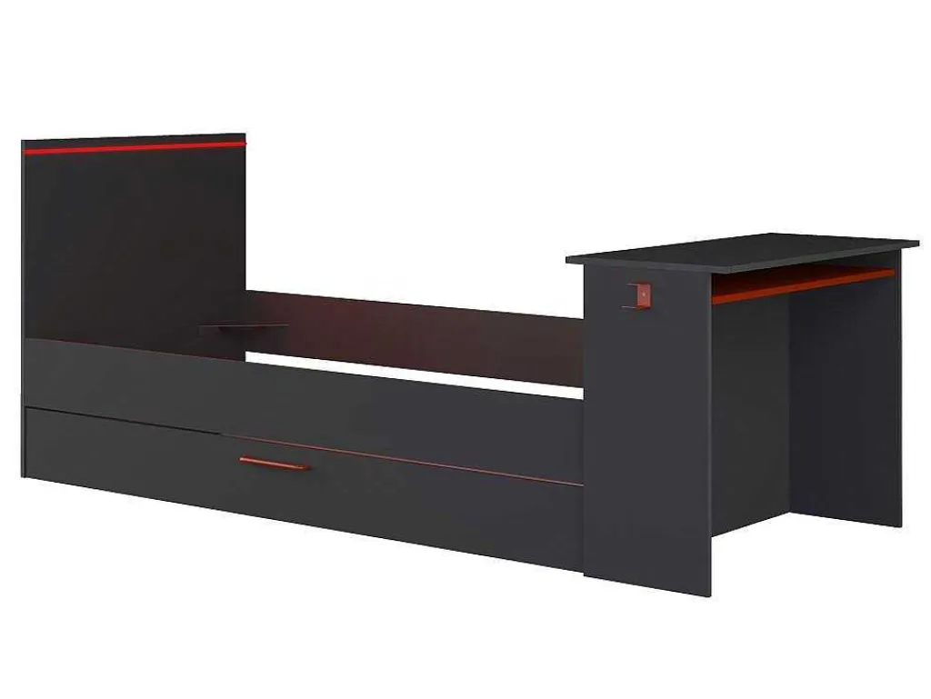 Gamer Bed 2 X 90 X 200 - Met Bureau - Led'S - Antraciet En Rood + Bedbodem - Vouani-Vente-unique Sale