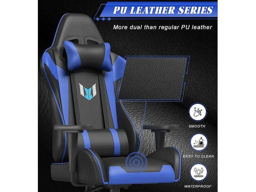 Gaming Stoel Gaming Met Lumbale Kussen En Hoofdsteun En Vaste Armleuning, Pu Leather Burea -Stoel-Vente-unique Online