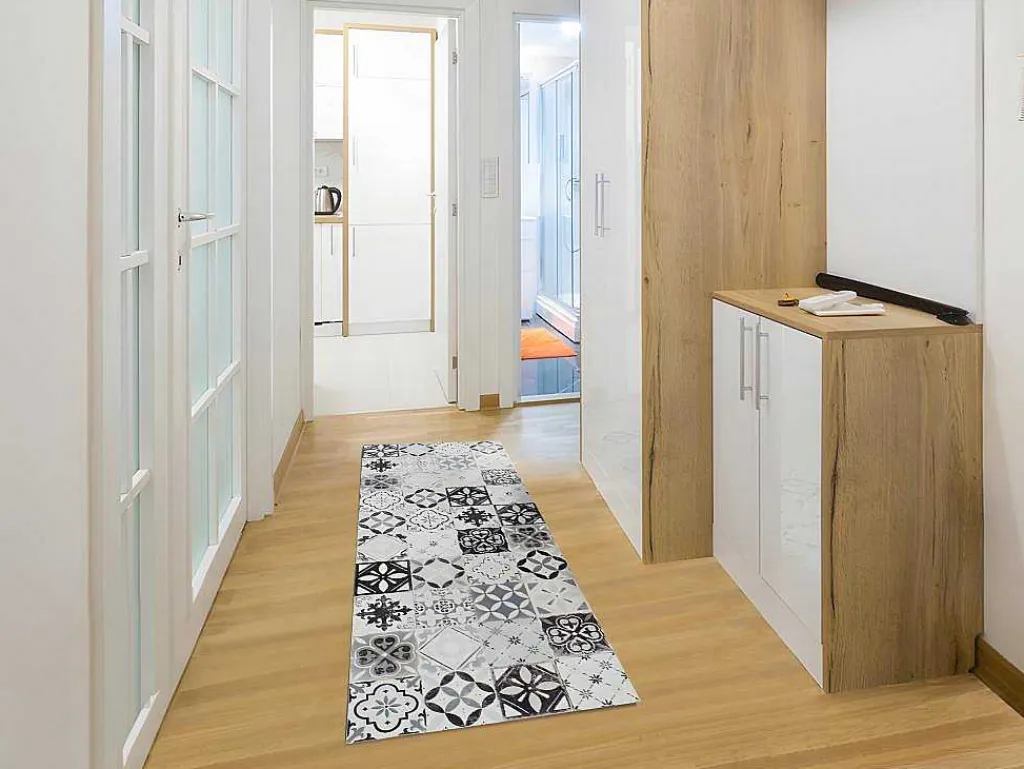 Gangtapijt Van Vinyl Met Vloertegeleffect Mosai - 66 X 160 Cm - Zwart En Wit-OZAIA Best