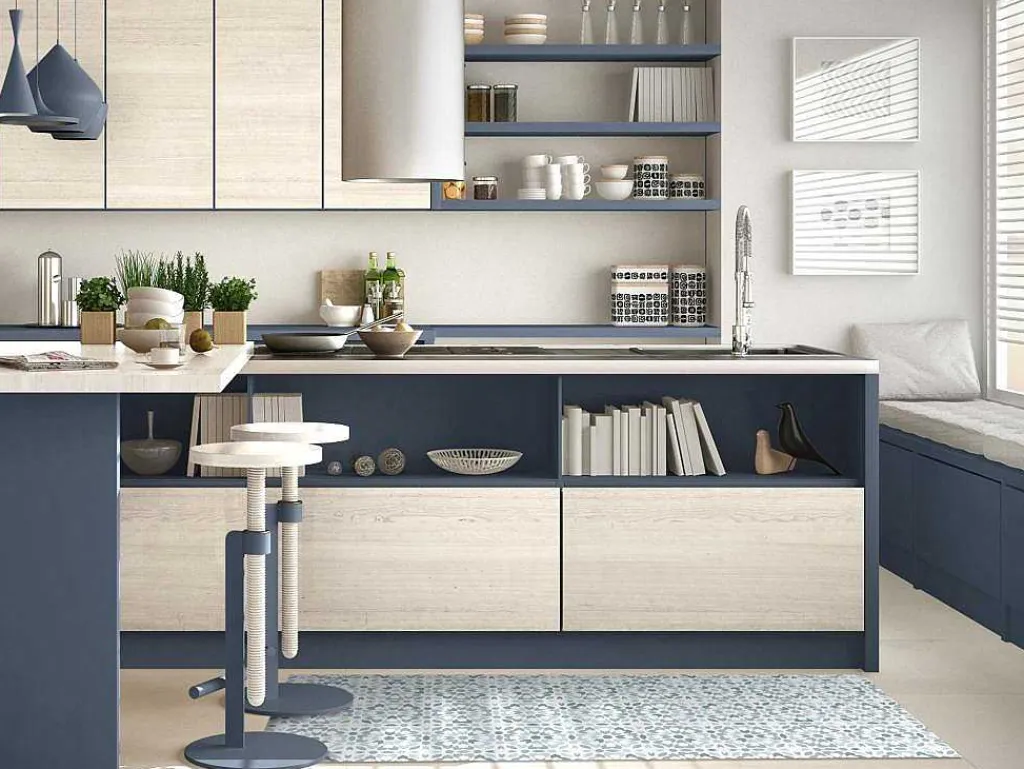 Gangtapijt Van Vinyl Met Cementtegeleffect - 66 X 160 Cm - Blauw En Wit - Princy-OZAIA Clearance