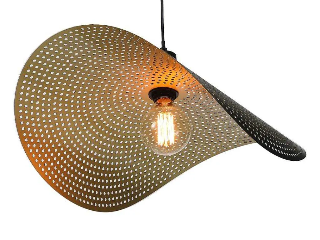 Gebogen Hanglamp Met Design-Stijl Van Metaal - L60 X D41 Cm - Zwart En Binnenkant Goudkleurig - Lucena-OZAIA Outlet