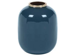 Geemailleerde Metalen Vaas - D. 29 X H. 36 Cm - Messing Afwerking - Groenblauw - Klaudia-OZAIA Outlet
