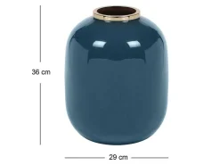 Geemailleerde Metalen Vaas - D. 29 X H. 36 Cm - Messing Afwerking - Groenblauw - Klaudia-OZAIA Outlet