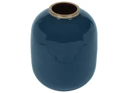 Geemailleerde Metalen Vaas - D. 29 X H. 36 Cm - Messing Afwerking - Groenblauw - Klaudia-OZAIA Outlet