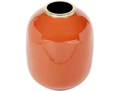 Geemailleerde Metalen Vaas - D. 29 X H. 36 Cm - Messing Afwerking - Terracotta - Klaudia-OZAIA Online