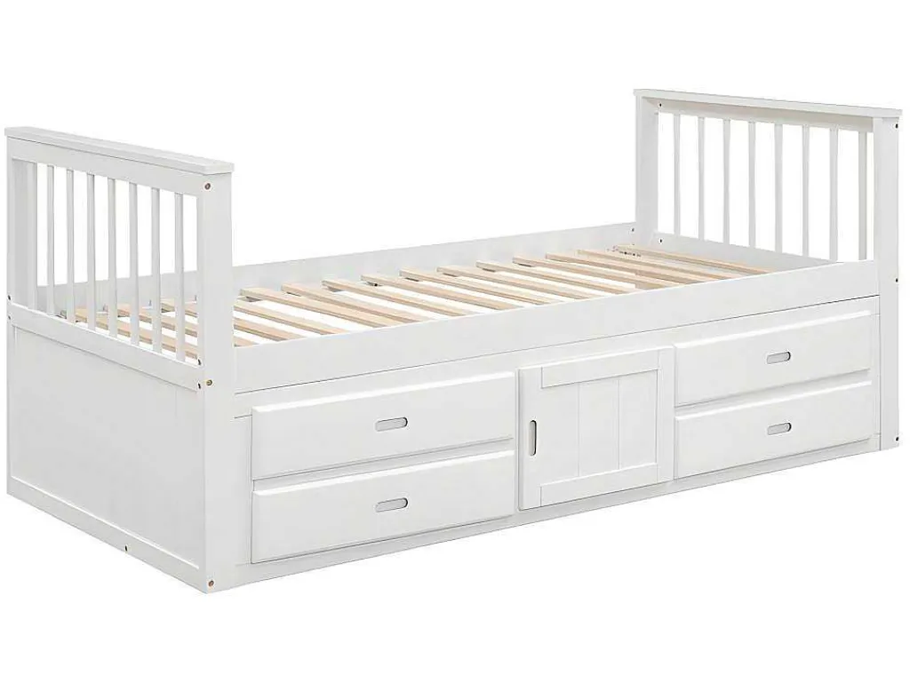 Gesloten Eenpersoonsbed 90X200Cm Met 4 Lades En Een Deur - Wit-ModernLuxe Discount