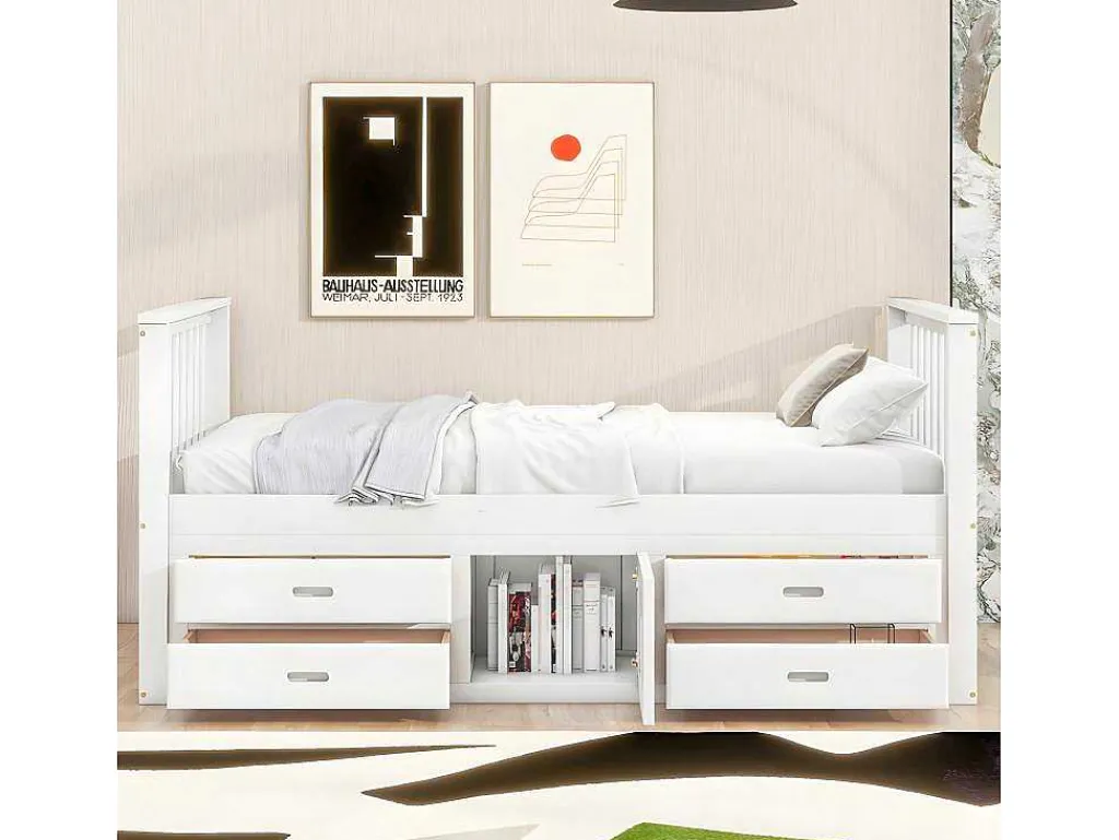 Gesloten Eenpersoonsbed 90X200Cm Met 4 Lades En Een Deur - Wit-ModernLuxe Discount