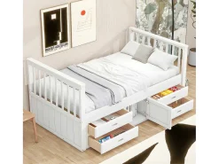 Gesloten Eenpersoonsbed 90X200Cm Met 4 Lades En Een Deur - Wit-ModernLuxe Discount