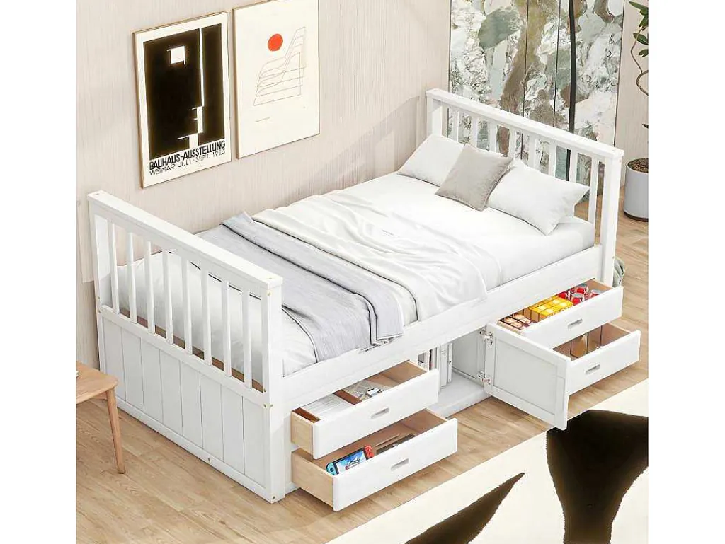Gesloten Eenpersoonsbed 90X200Cm Met 4 Lades En Een Deur - Wit-ModernLuxe Discount