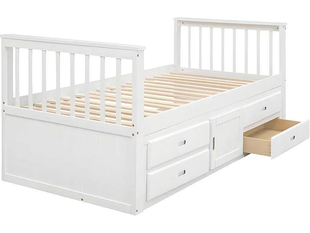 Gesloten Eenpersoonsbed 90X200Cm Met 4 Lades En Een Deur - Wit-ModernLuxe Discount