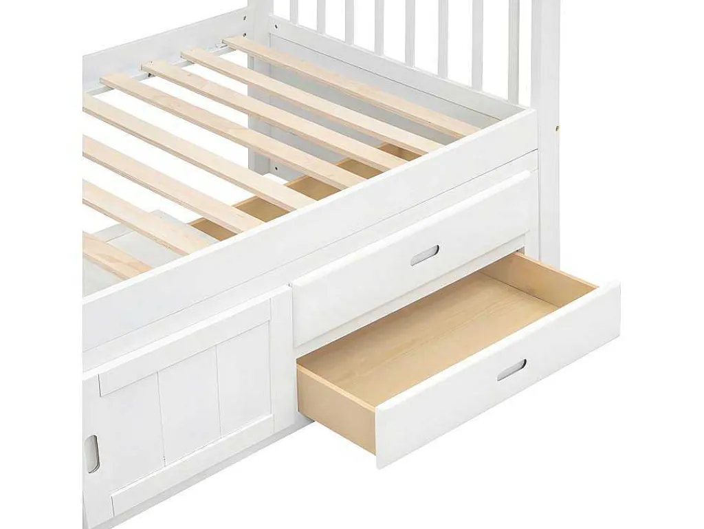 Gesloten Eenpersoonsbed 90X200Cm Met 4 Lades En Een Deur - Wit-ModernLuxe Discount