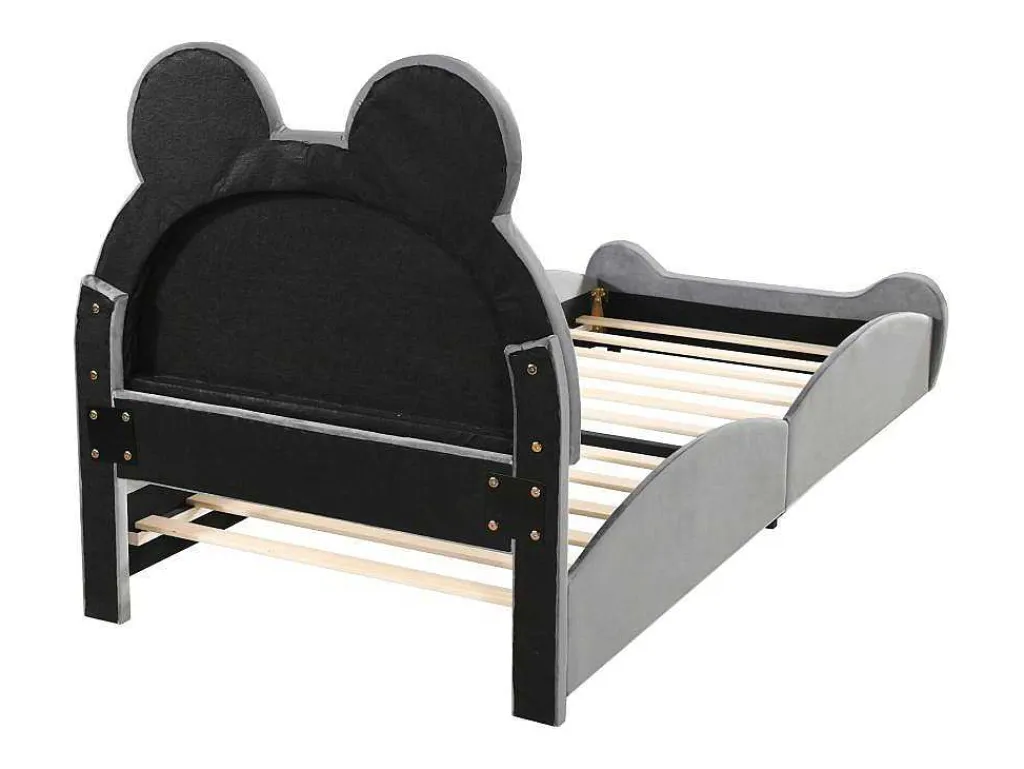 Gestoffeerd Bed Met Hoofdeinde 90 X 200 Cm - Beervorm - Fluweel - Grijs-Vente-unique