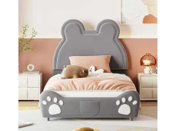 Gestoffeerd Bed Met Hoofdeinde 90 X 200 Cm - Beervorm - Fluweel - Grijs-Vente-unique