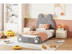 Gestoffeerd Bed Met Hoofdeinde 90 X 200 Cm - Beervorm - Fluweel - Grijs-Vente-unique