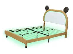 Gestoffeerd Bed Met Verstelbaar Hoofdbord 140 X 200 Cm - Led'S - Pu Leer - Geel + Bruin-Vente-unique Sale