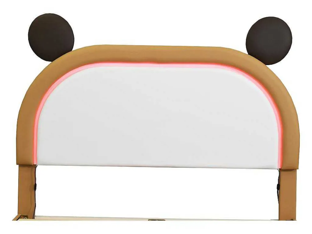 Gestoffeerd Bed Met Verstelbaar Hoofdbord 140 X 200 Cm - Led'S - Pu Leer - Geel + Bruin-Vente-unique Sale