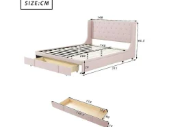 Gestoffeerd Bed 140X200Cm - Linnen Stof - Met Een Lade - Roze-ModernLuxe