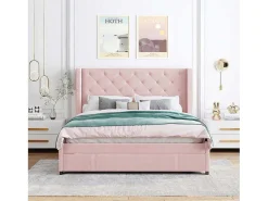 Gestoffeerd Bed 140X200Cm - Linnen Stof - Met Een Lade - Roze-ModernLuxe
