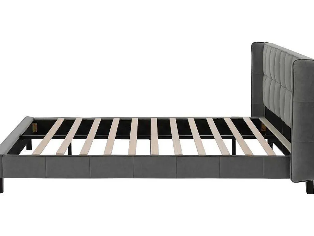 Gestoffeerd Bed 160X200Cm In Fluweel Met Lattenbodem - Grijs-ModernLuxe Hot