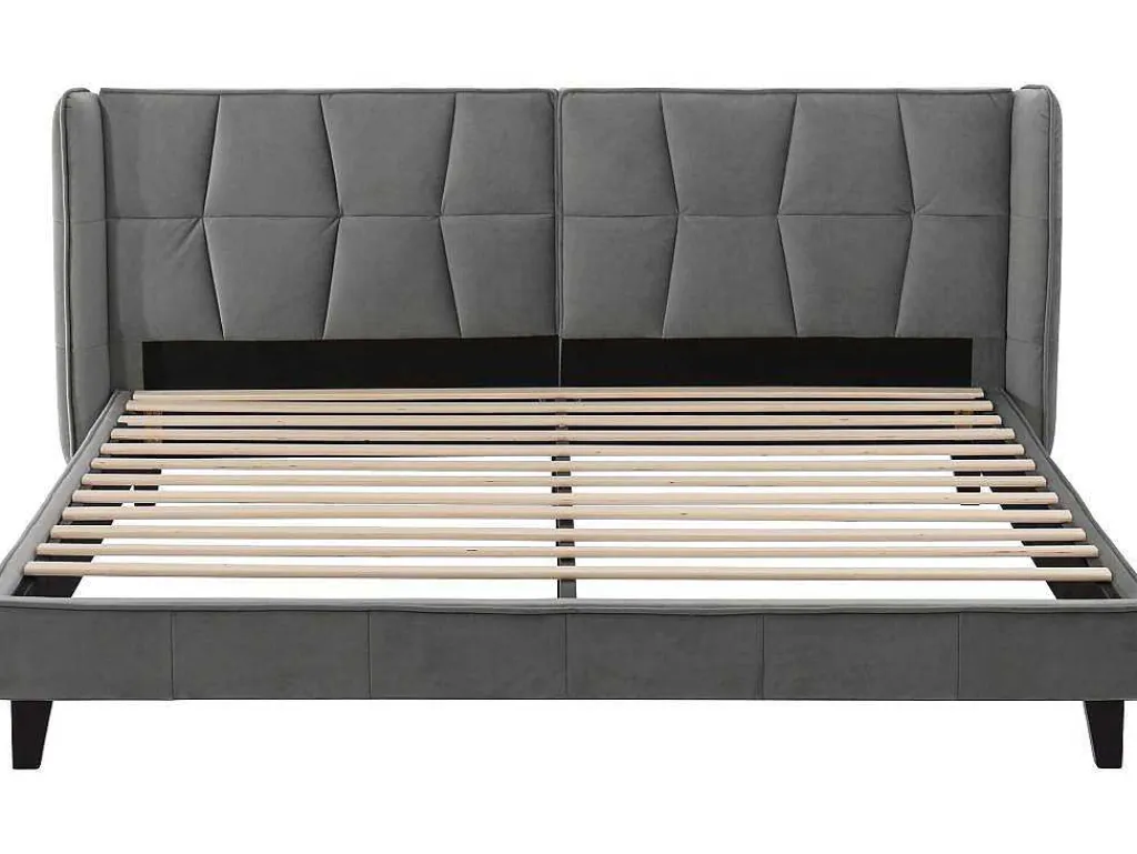Gestoffeerd Bed 160X200Cm In Fluweel Met Lattenbodem - Grijs-ModernLuxe Hot