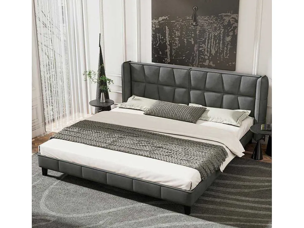 Gestoffeerd Bed 160X200Cm In Fluweel Met Lattenbodem - Grijs-ModernLuxe Hot