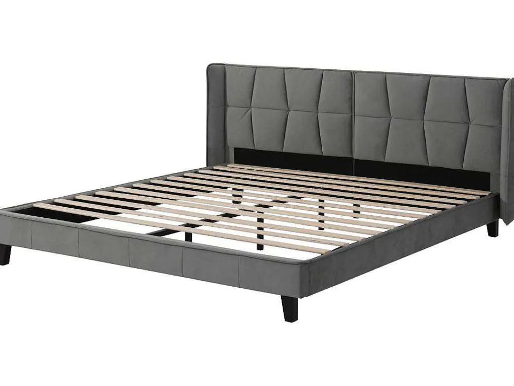 Gestoffeerd Bed 160X200Cm In Fluweel Met Lattenbodem - Grijs-ModernLuxe Hot