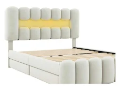 Gestoffeerd Bed 140X200Cm Met 4 Lades - Met Led + Usb Oplaadpoort + Lezer - Beige-ModernLuxe Outlet