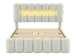 Gestoffeerd Bed 140X200Cm Met 4 Lades - Met Led + Usb Oplaadpoort + Lezer - Beige-ModernLuxe Outlet
