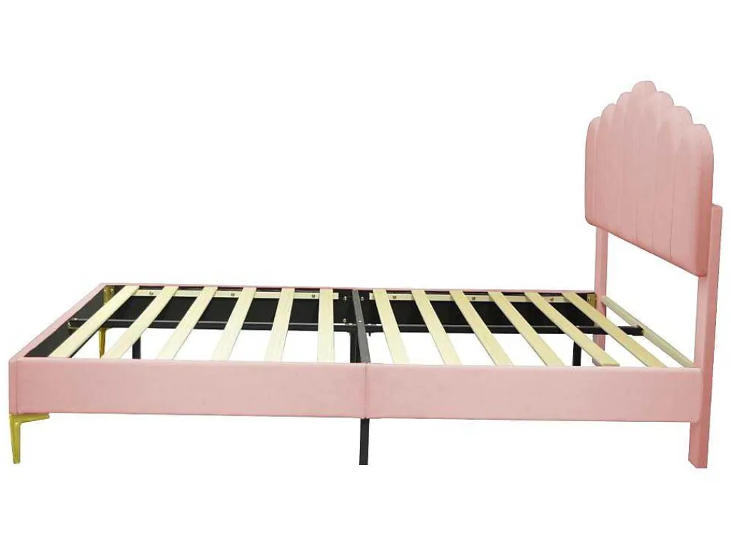 Gestoffeerd Fluwelen Bed 140X200Cm Met Lattenbodem - Verstelbaar Hoofdeinde - Roze-ModernLuxe Discount