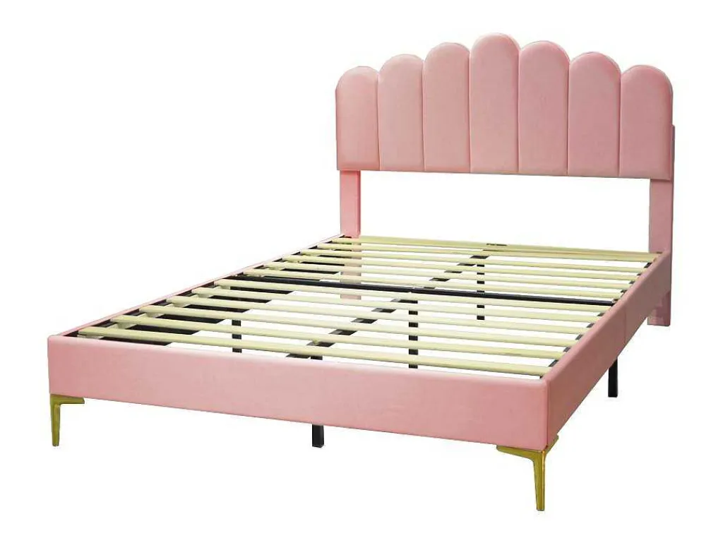 Gestoffeerd Fluwelen Bed 140X200Cm Met Lattenbodem - Verstelbaar Hoofdeinde - Roze-ModernLuxe Discount