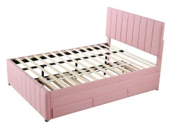 Gestoffeerd Linnen Bed 140X200Cm - Met Onderschuifbed Op Wielen En 3 Lades - Roze-ModernLuxe Clearance