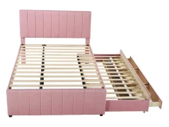 Gestoffeerd Linnen Bed 140X200Cm - Met Onderschuifbed Op Wielen En 3 Lades - Roze-ModernLuxe Clearance
