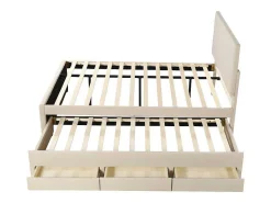 Gestoffeerd Linnen Bed 140X200Cm - Met Onderschuifbed Op Wielen En 3 Lades - Beige-ModernLuxe Best